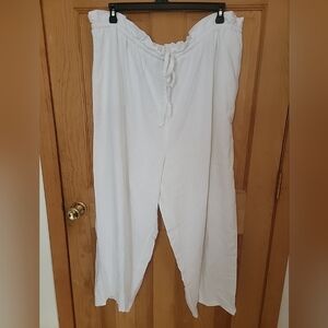 Eloquii Elements White Wide Leg Drawstring Pants Linen Blend Size 22